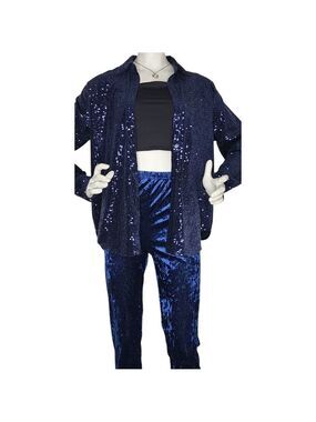 First Love Blue Sequin Velvet Blouse Small NWT ✨ Luxe Night-Out Top